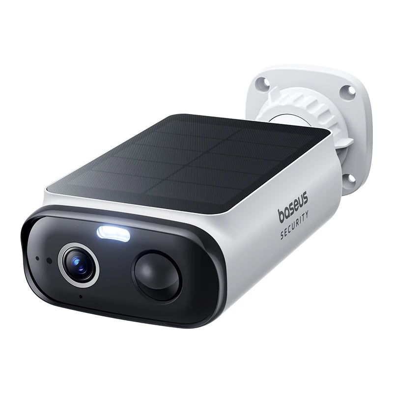 Baseus security camera with solar panel on a white background