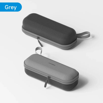 Two gray carrying cases on a light gray background