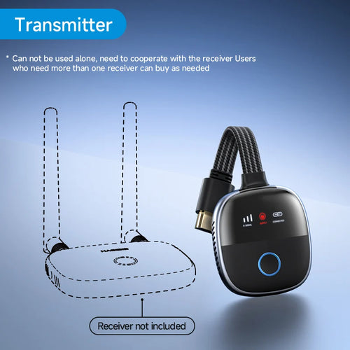Transmitter device with receiver not included on a blue background