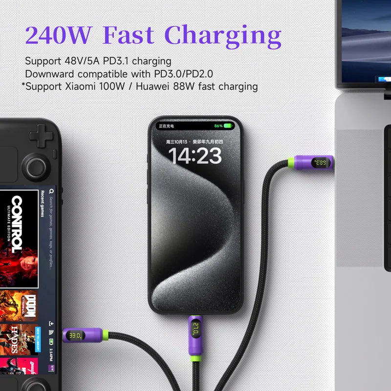 Magnetic USB C to USB C Cable With LED Display Hagibis