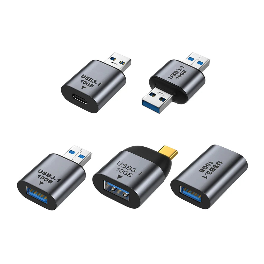 Five USB 3.1 flash drives on a white background