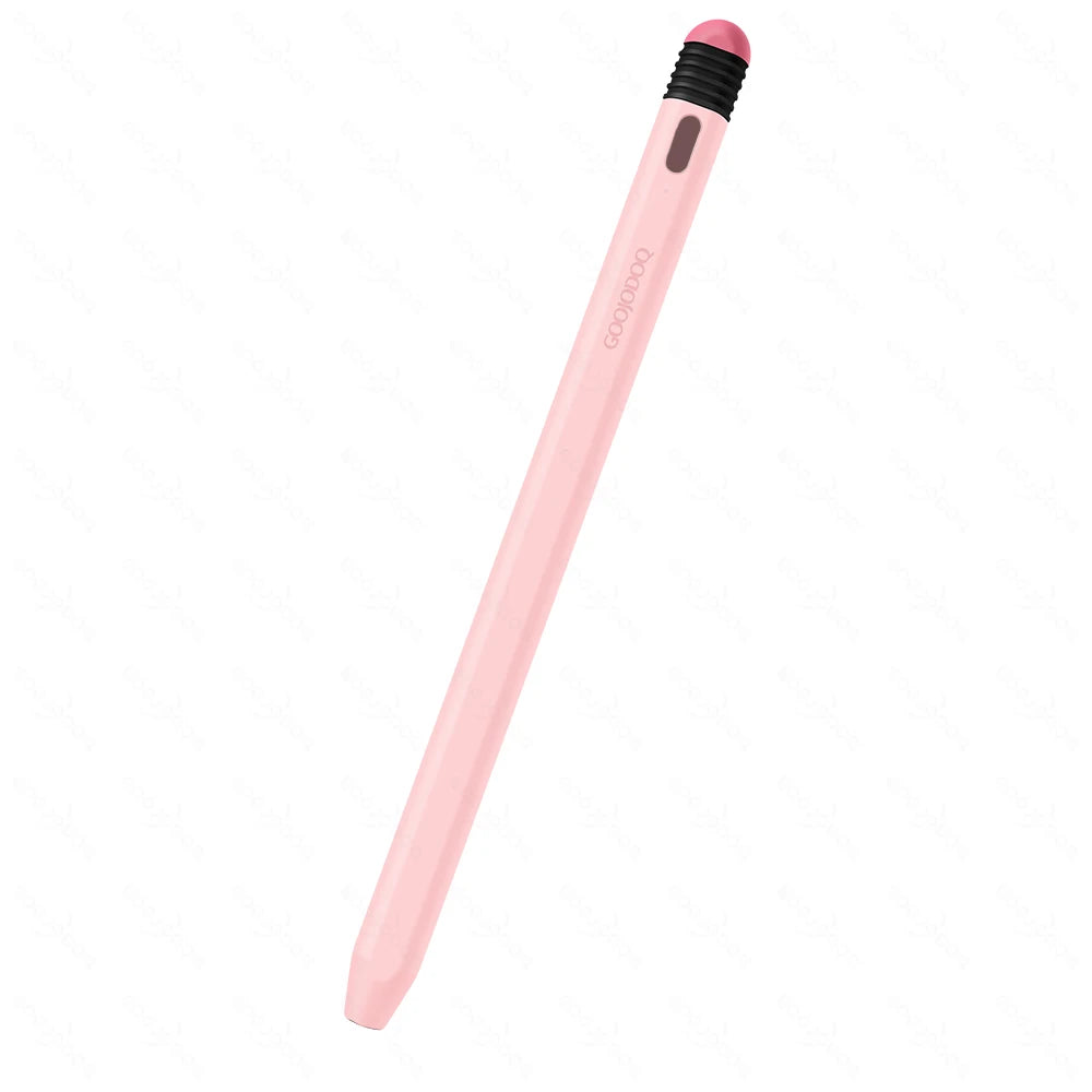 A collection of Goojodoq stylus pens with Type-C port cases in various colors displayed alongside a smartphone.