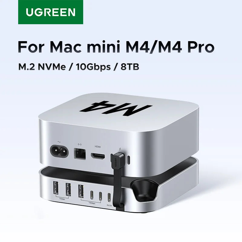 UGREEN M.2 NVMe adapter for Mac mini M4/M4 Pro on a light gray background
