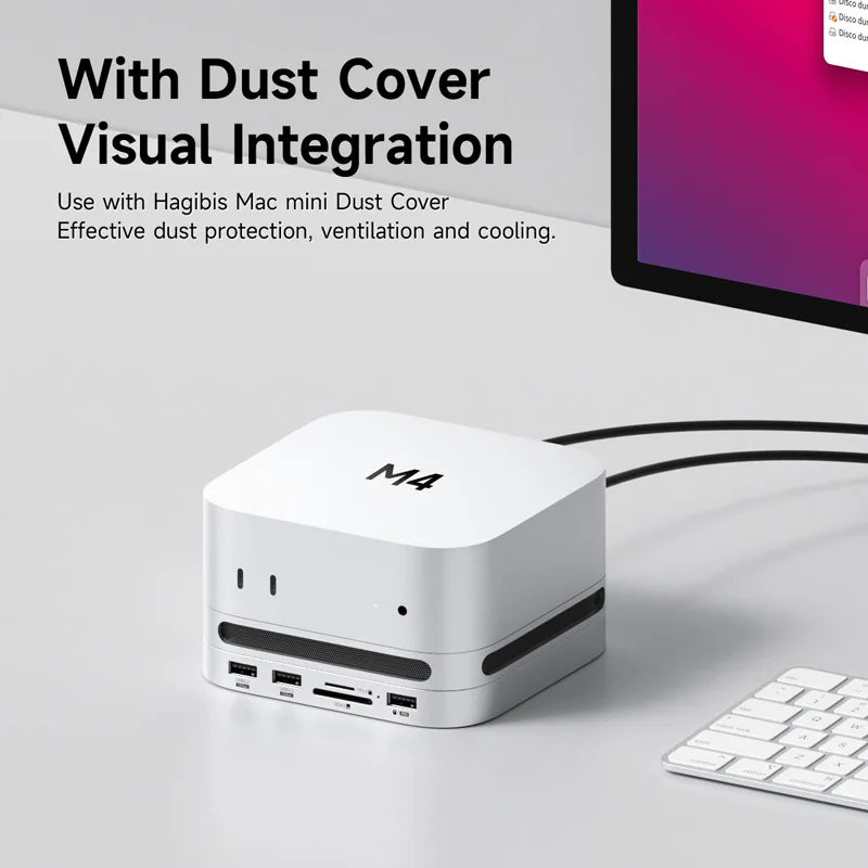 White computer peripheral with dust cover on a desk.