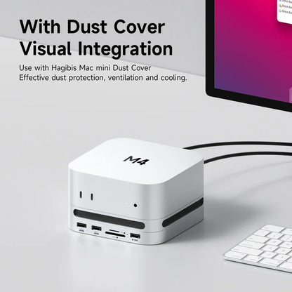 White computer peripheral with dust cover on a desk.